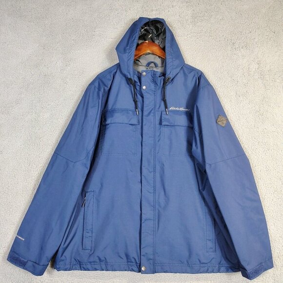 Eddie Bauer Jacket Men's 2XL Blue Mesh Lined Full Zip Pockets Hooded Weatheredge - Picture 1 of 16